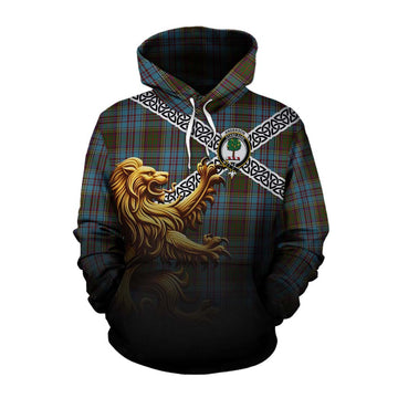 Anderson Crest Tartan Cotton Hoodie with Golden Lion Emblem Celtic Style