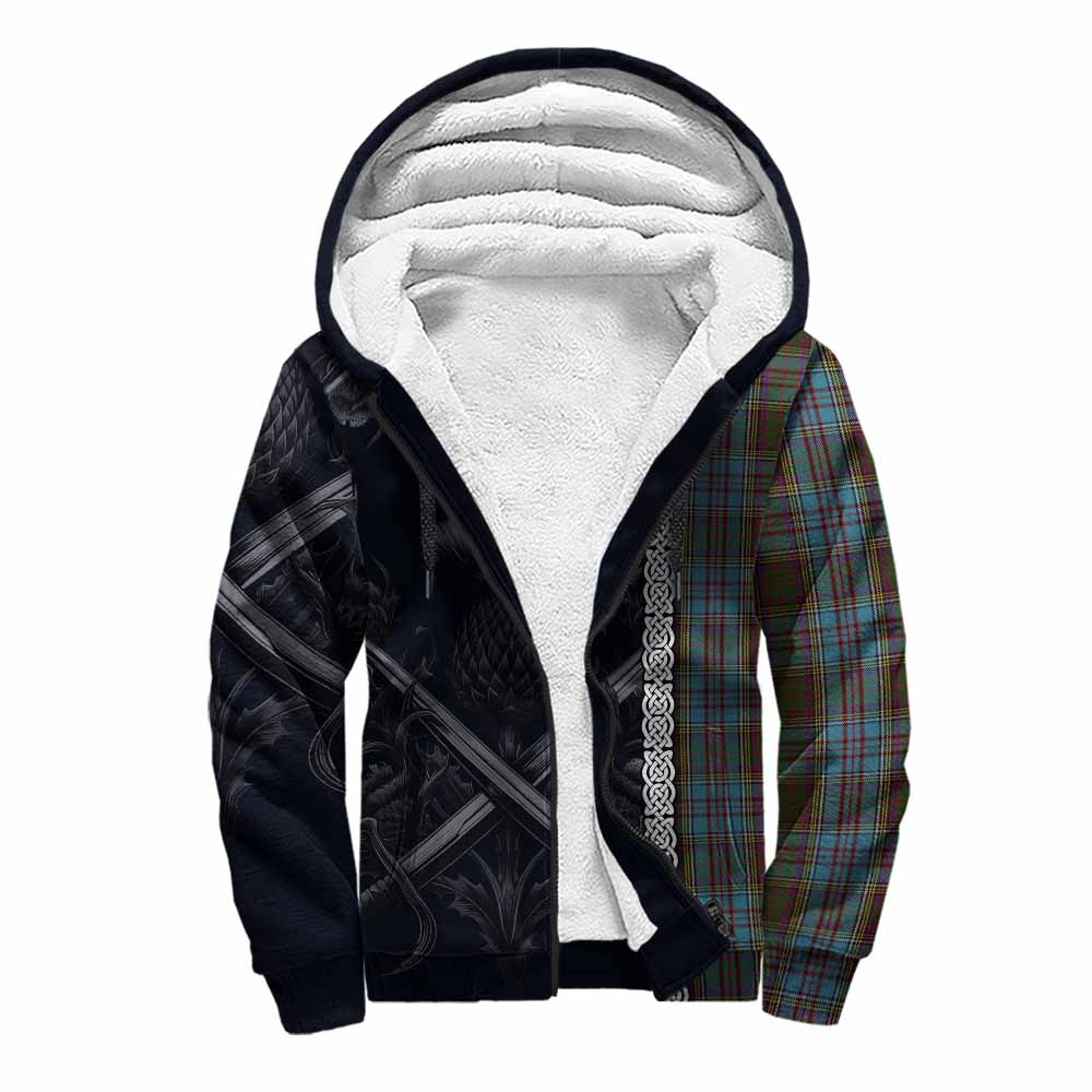 Tartan Vibes Clothing Anderson Tartan Sherpa Hoodie with Family Crest Cross Sword Thistle Celtic Vibes