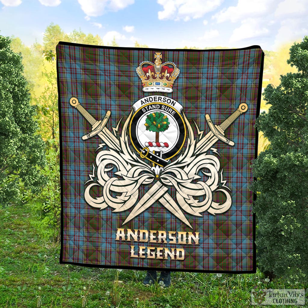 Tartan Vibes Clothing Anderson Tartan Quilt with Clan Crest and the Golden Sword of Courageous Legacy