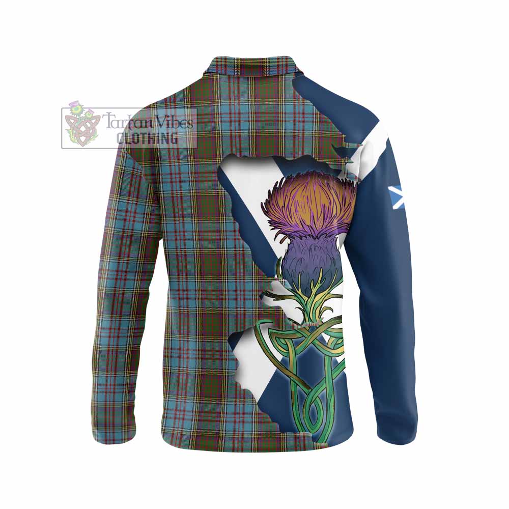 Tartan Vibes Clothing Anderson Tartan Family Crest Long Sleeve Polo Shirt Scottish Thistle Celtic Inspired