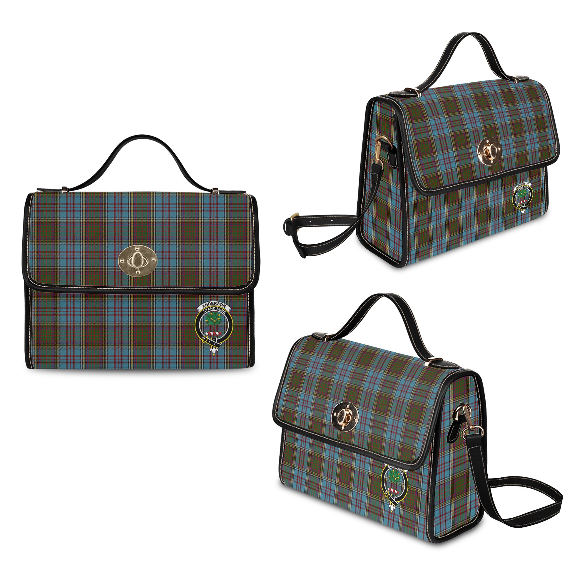 Anderson Tartan Leather Strap Waterproof Canvas Bag with Family Crest - Tartanvibesclothing