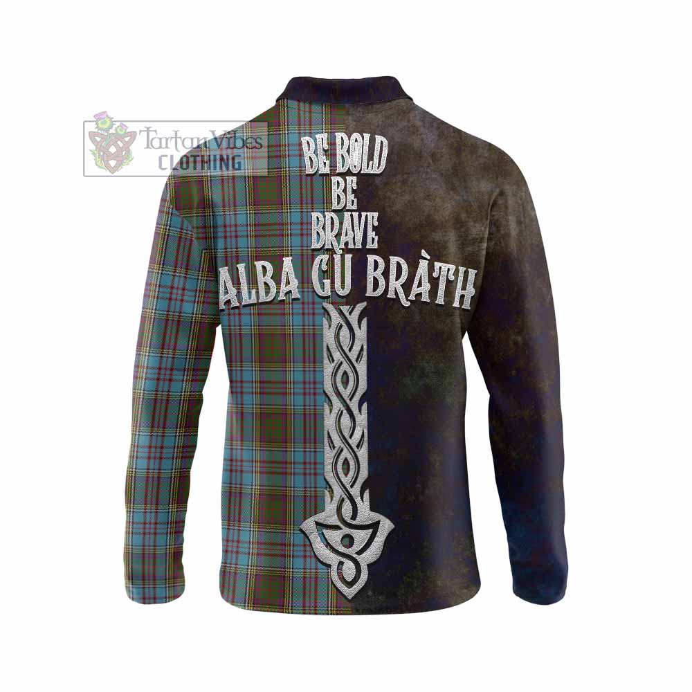 Tartan Vibes Clothing Anderson Tartan Family Crest Long Sleeve Polo Shirt Alba Gu Brath Be Brave Lion Ancient Style