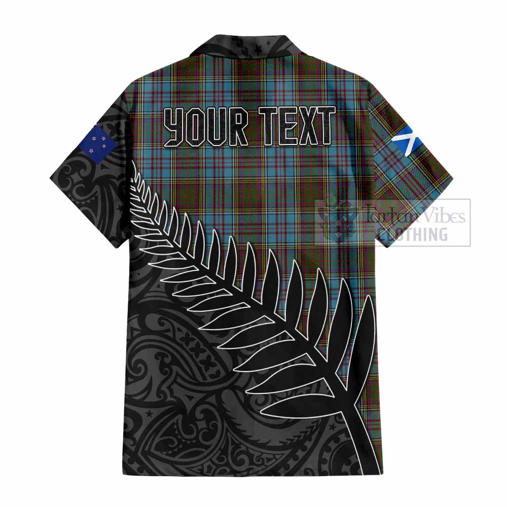 Tartan Vibes Clothing Anderson Crest Tartan Short Sleeve Button Shirt with New Zealand Silver Fern Half Style