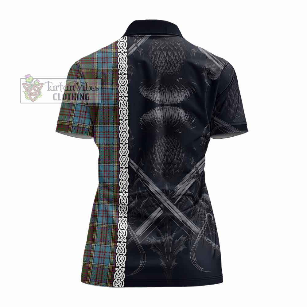 Tartan Vibes Clothing Anderson Tartan Women's Polo Shirt with Family Crest Cross Sword Thistle Celtic Vibes
