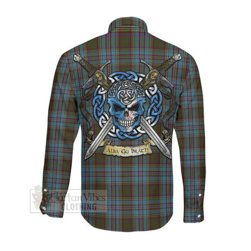 Anderson Tartan Long Sleeve Button Shirt with Family Crest Celtic Skull Style