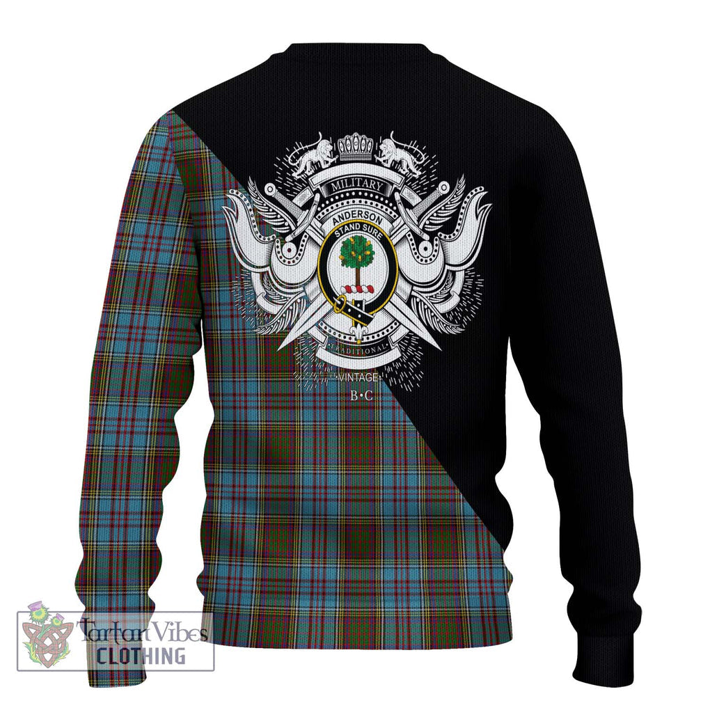 Anderson Tartan Knitted Sweater with Family Crest and Military Logo Style - Tartanvibesclothing Shop