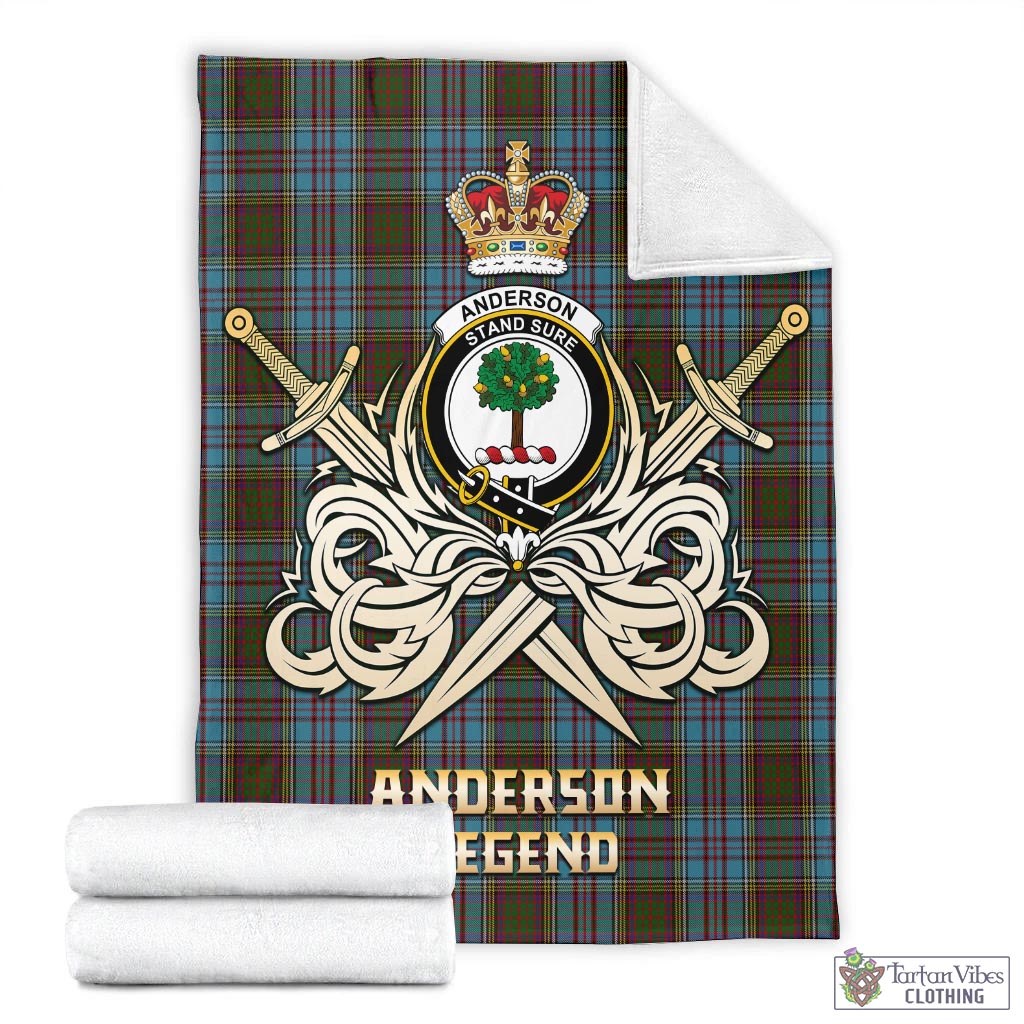 Tartan Vibes Clothing Anderson Tartan Blanket with Clan Crest and the Golden Sword of Courageous Legacy