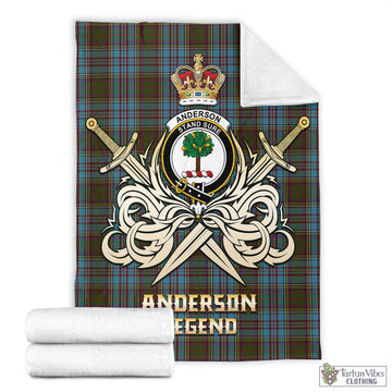 Tartan Vibes Clothing Anderson Tartan Blanket with Clan Crest and the Golden Sword of Courageous Legacy