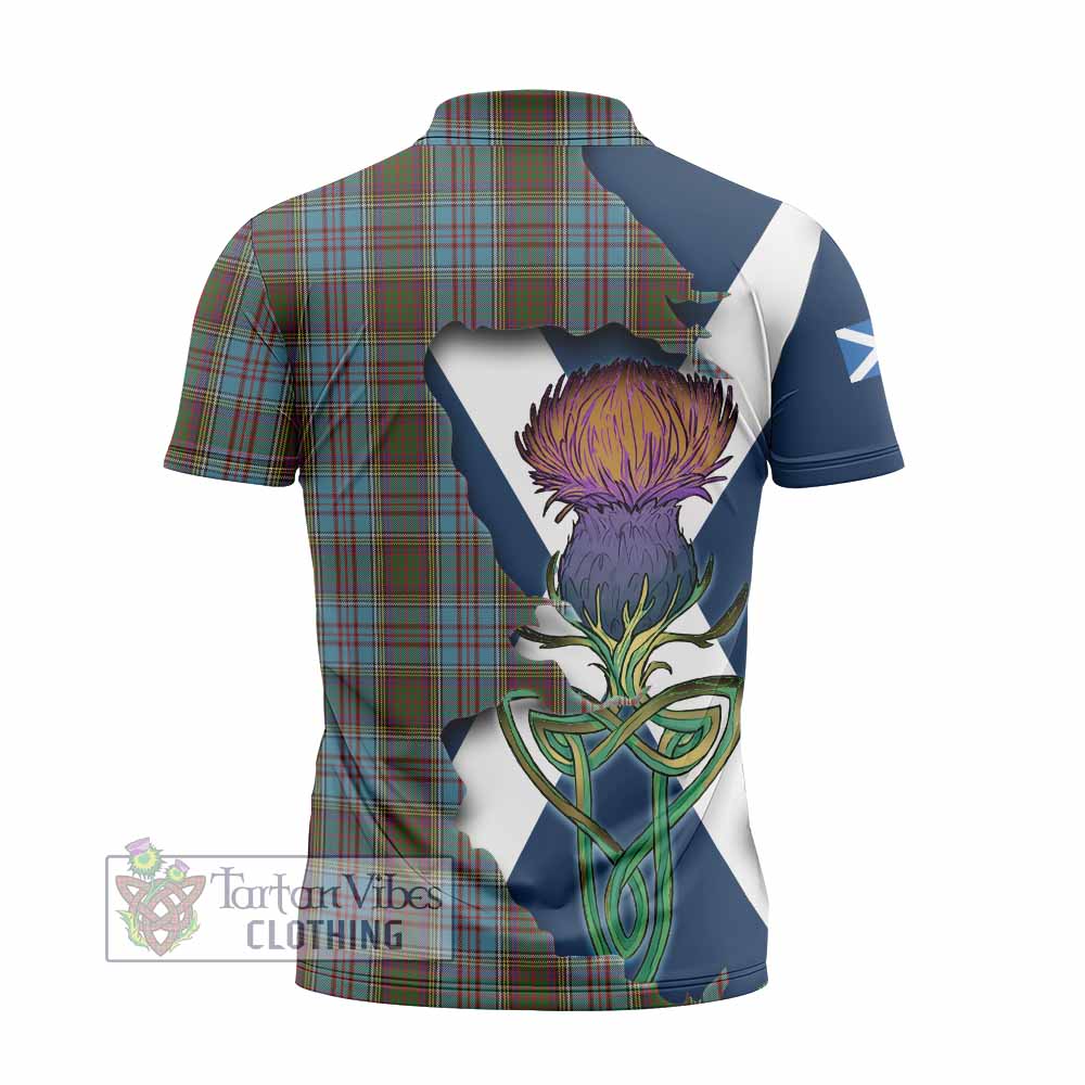 Tartan Vibes Clothing Anderson Tartan Family Crest Zipper Polo Shirt Scottish Thistle Celtic Inspired