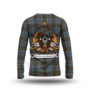Tartan Vibes Clothing Anderson Tartan Long Sleeve T-Shirt with Family Crest and Bearded Skull Holding Bottles of Whiskey