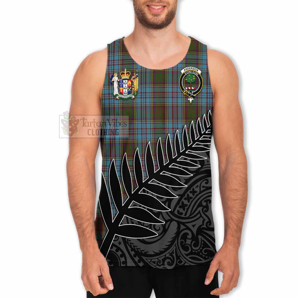 Tartan Vibes Clothing Anderson Crest Tartan Men's Tank Top with New Zealand Silver Fern Half Style