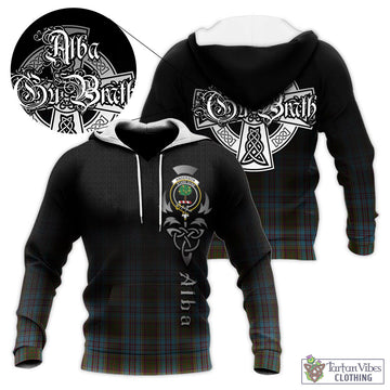 Anderson Tartan Knitted Hoodie Featuring Alba Gu Brath Family Crest Celtic Inspired