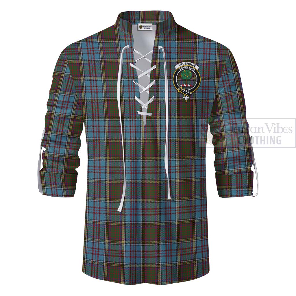 Tartan Vibes Clothing Anderson Tartan Ghillie Kilt Shirt with Family Crest and Bearded Skull Holding Bottles of Whiskey