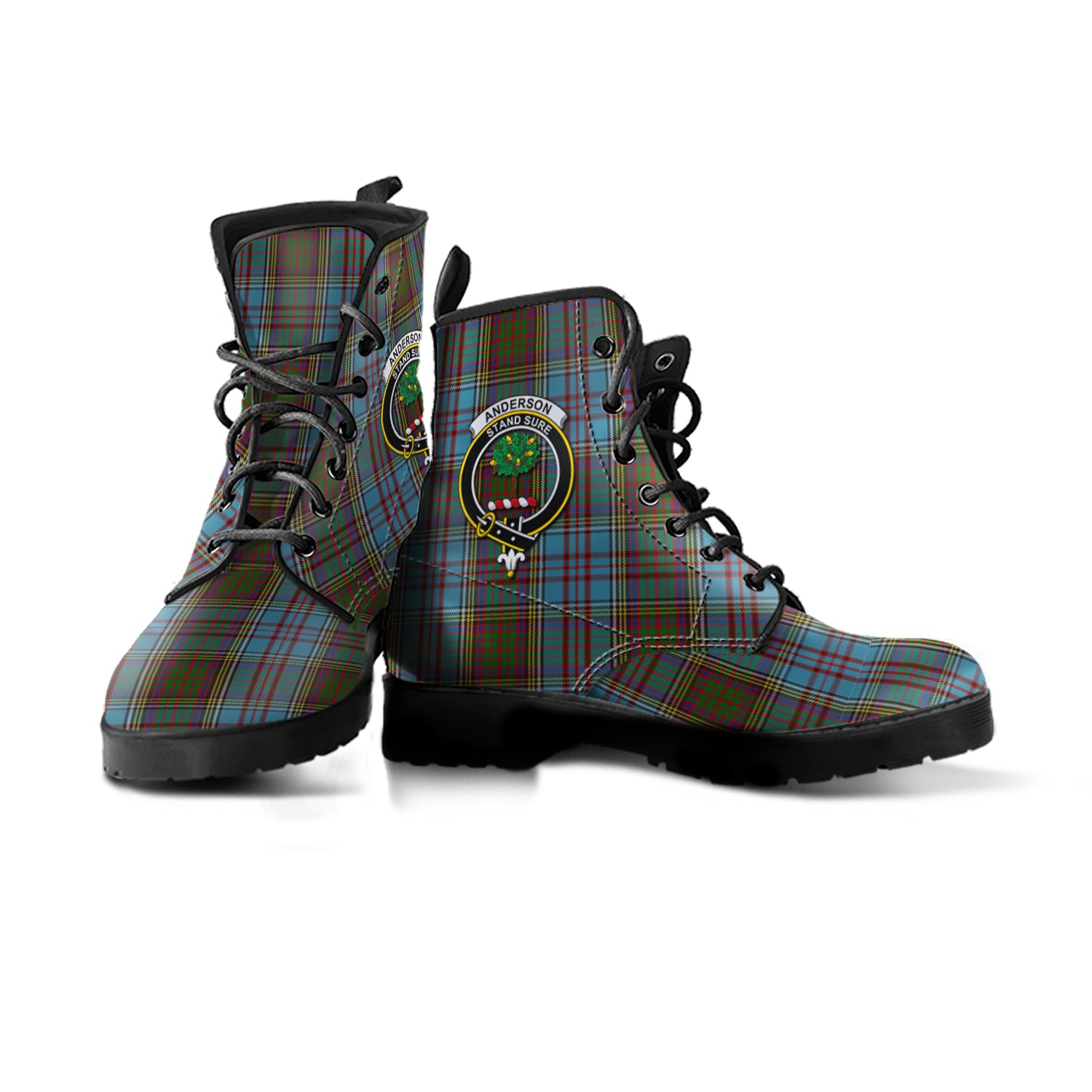 Anderson Tartan Leather Boots with Family Crest - Tartanvibesclothing