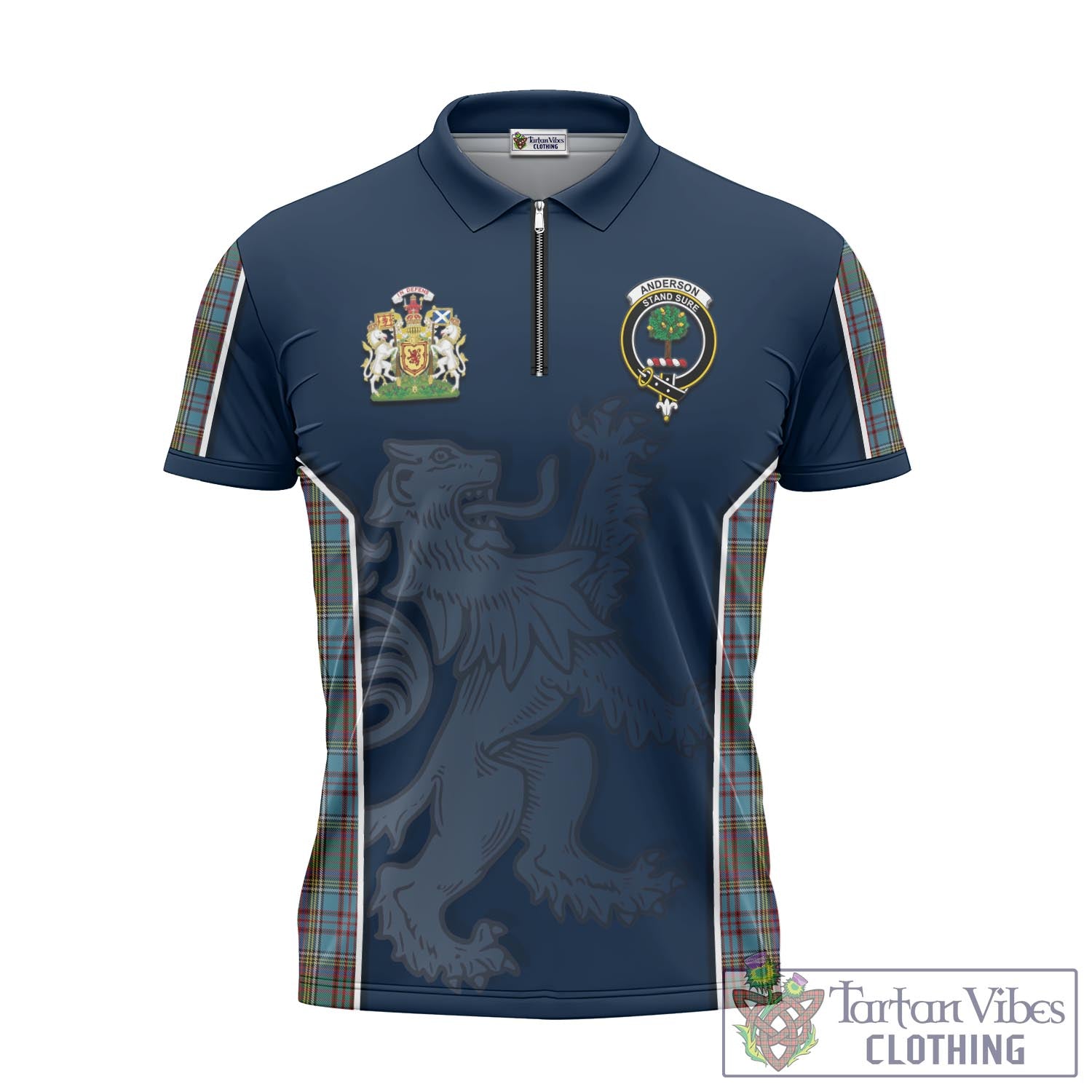 Tartan Vibes Clothing Anderson Tartan Zipper Polo Shirt with Family Crest and Lion Rampant Vibes Sport Style