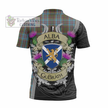 Anderson Tartan Family Crest Zipper Polo Shirt Lion Rampant Royal Thistle Shield Celtic Inspired