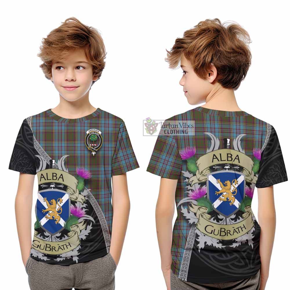 Tartan Vibes Clothing Anderson Tartan Family Crest Kid T-Shirt Lion Rampant Royal Thistle Shield Celtic Inspired