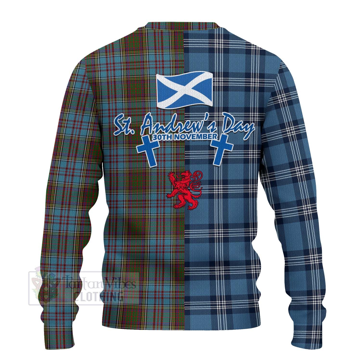 Tartan Vibes Clothing Anderson Tartan Knitted Sweater Happy St. Andrew's Day Half Tartan Style