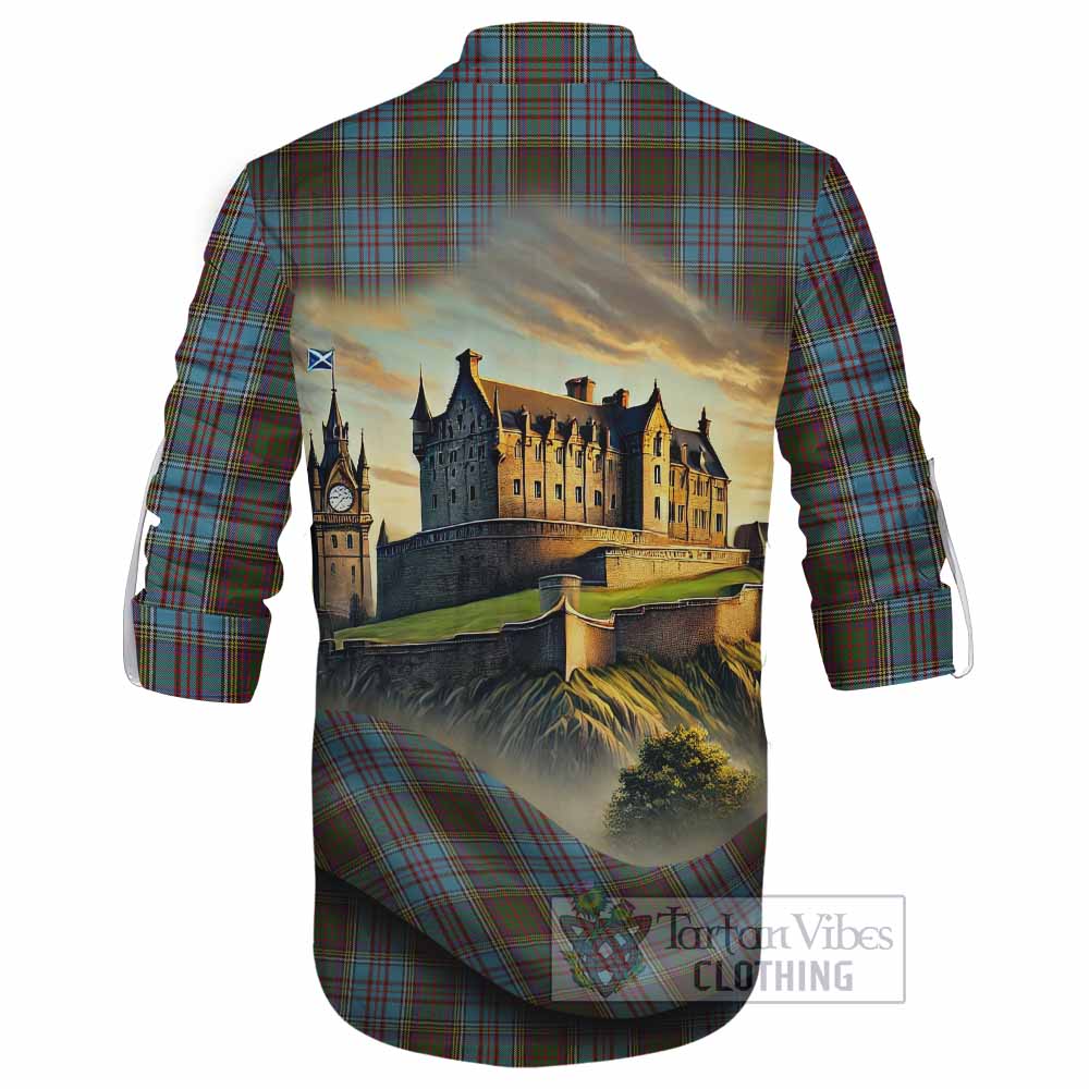 Tartan Vibes Clothing Anderson Tartan Family Crest Ghillie Kilt Shirt with Scottish Ancient Castle Style