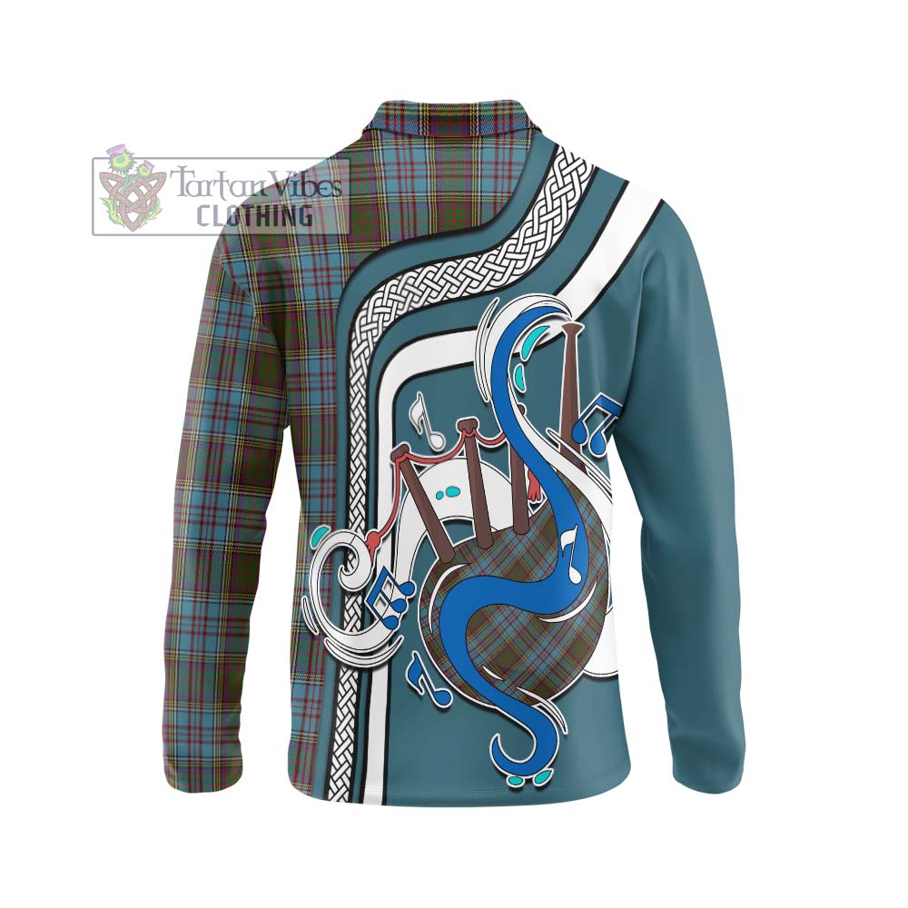 Tartan Vibes Clothing Anderson Tartan Long Sleeve Polo Shirt with Epic Bagpipe Style
