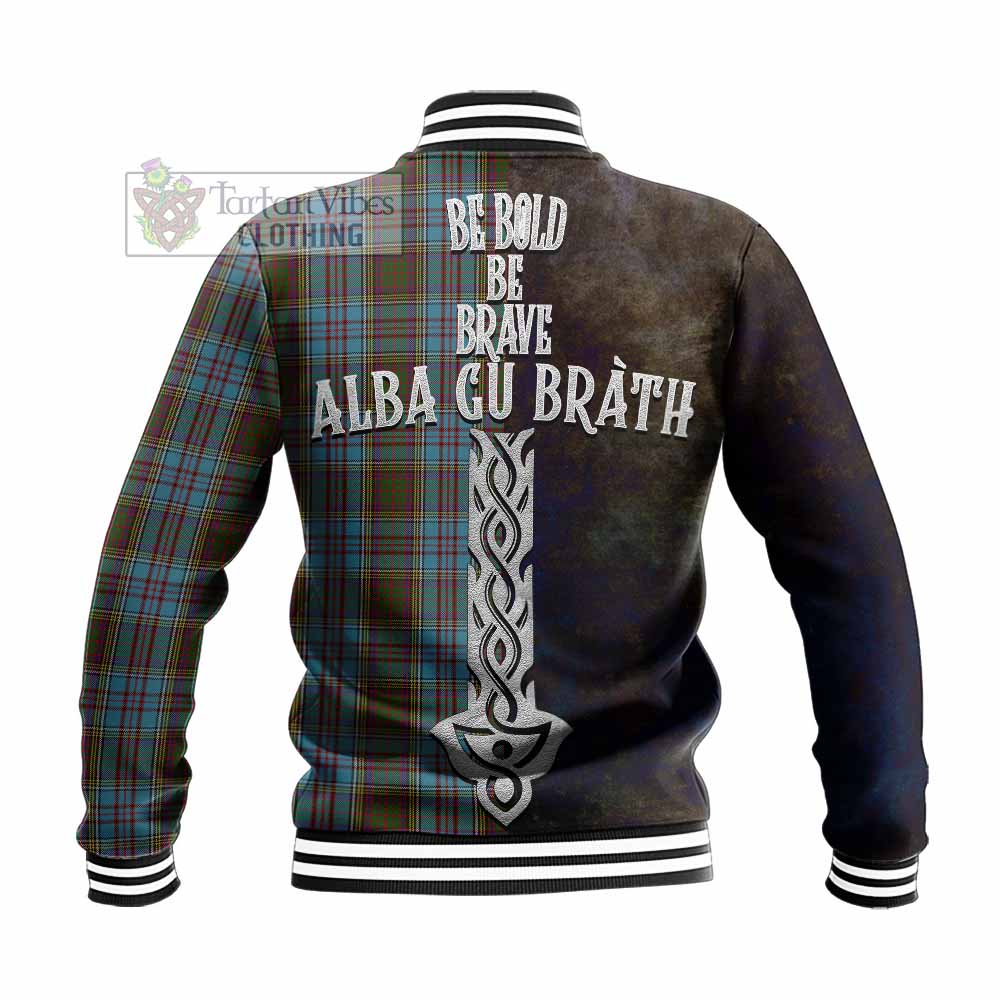 Tartan Vibes Clothing Anderson Tartan Family Crest Baseball Jacket Alba Gu Brath Be Brave Lion Ancient Style
