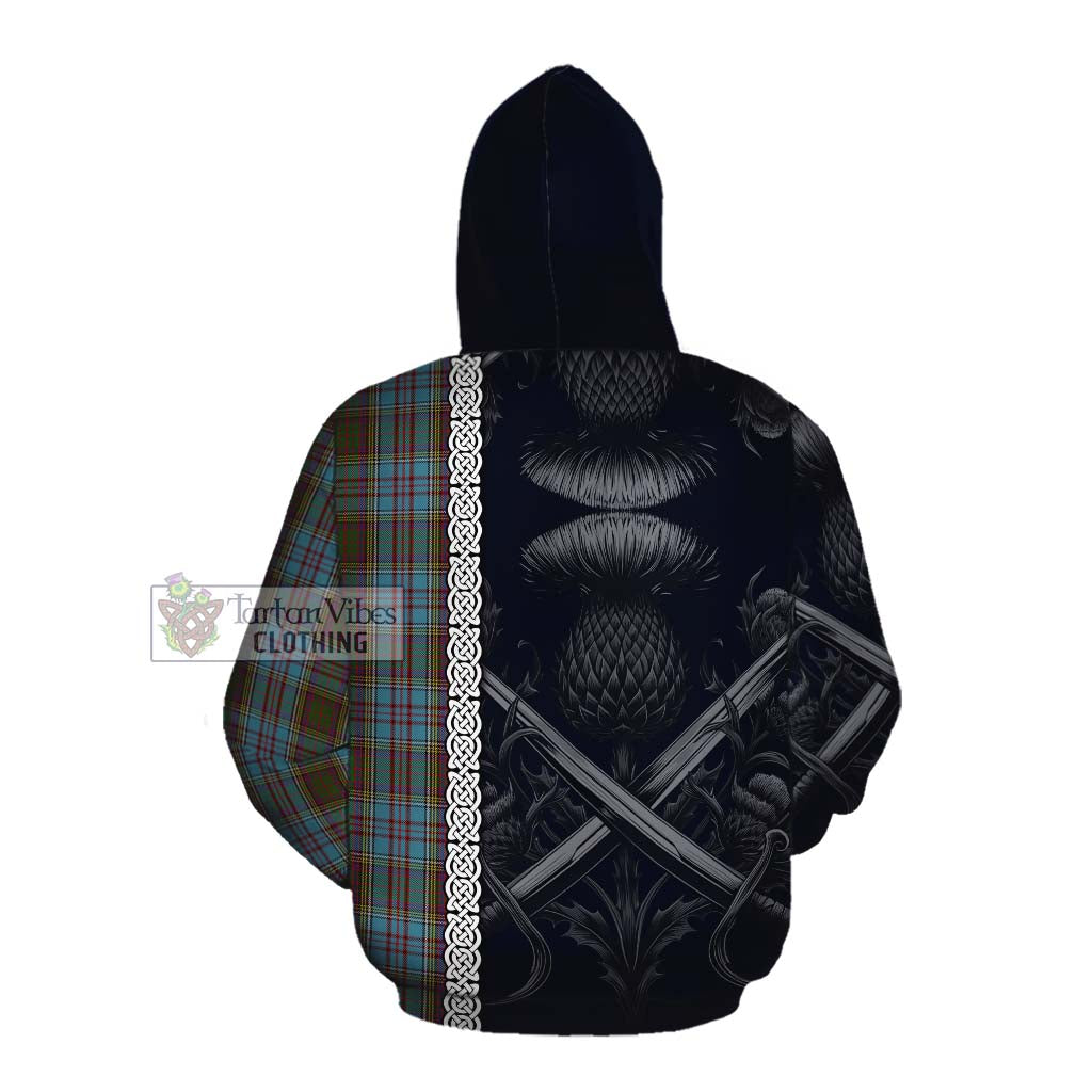 Tartan Vibes Clothing Anderson Tartan Cotton Hoodie with Family Crest Cross Sword Thistle Celtic Vibes