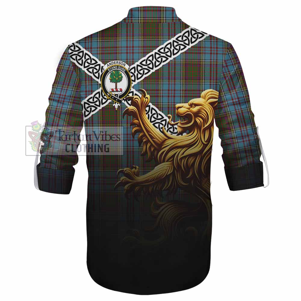 Tartan Vibes Clothing Anderson Crest Tartan Ghillie Kilt Shirt with Golden Lion Emblem Celtic Style