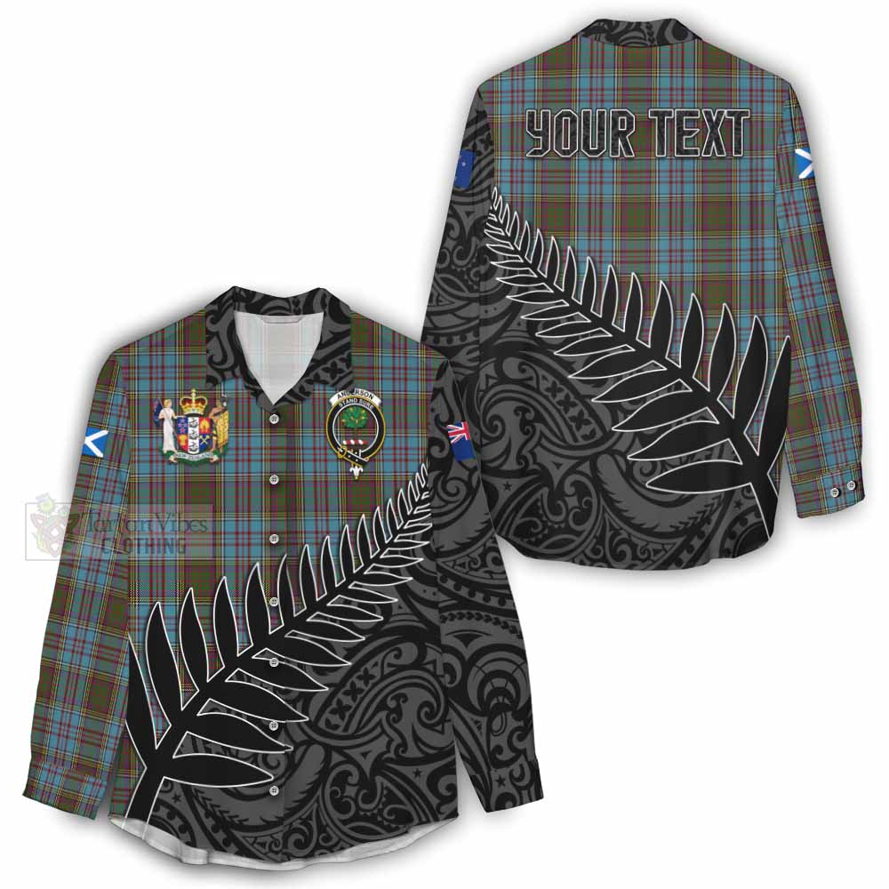 Tartan Vibes Clothing Anderson Crest Tartan Women's Casual Shirt with New Zealand Silver Fern Half Style