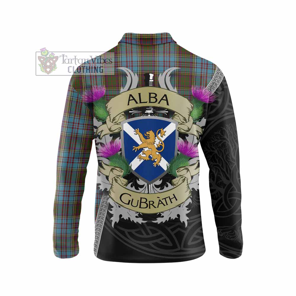 Tartan Vibes Clothing Anderson Tartan Family Crest Long Sleeve Polo Shirt Lion Rampant Royal Thistle Shield Celtic Inspired