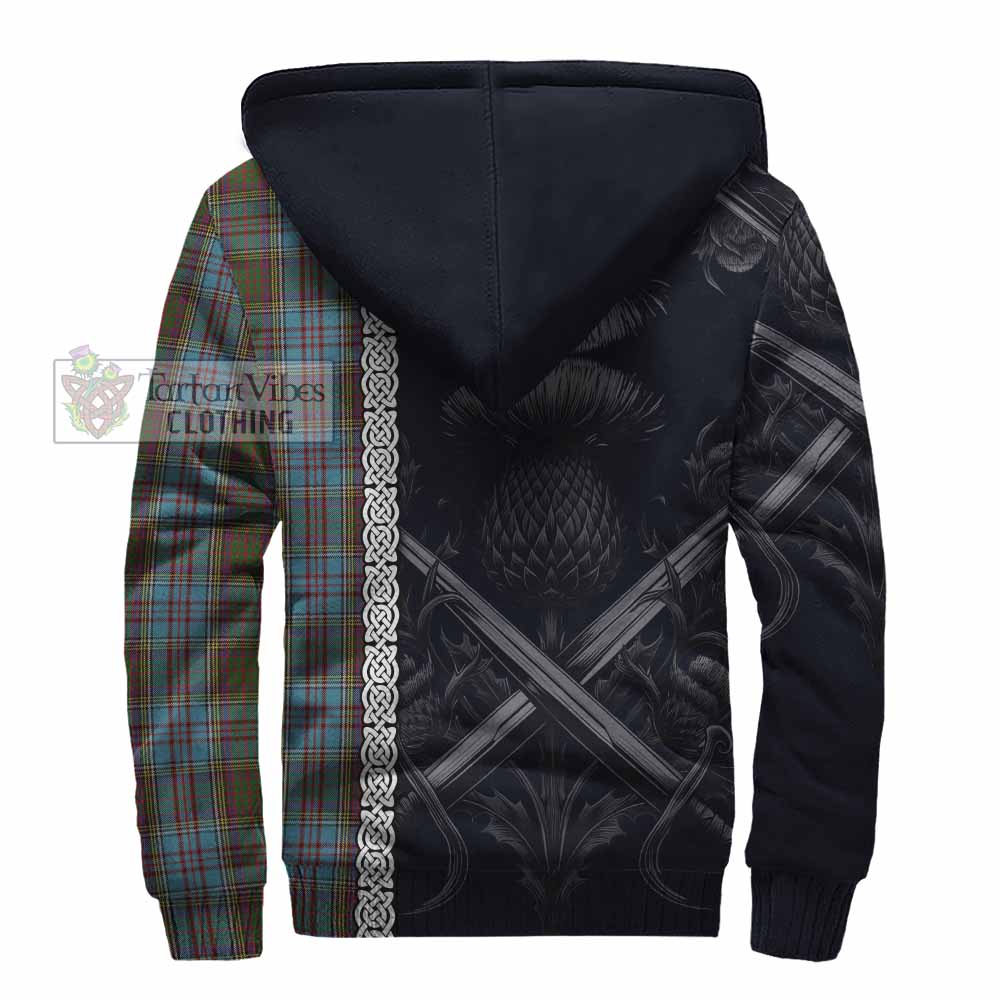 Tartan Vibes Clothing Anderson Tartan Sherpa Hoodie with Family Crest Cross Sword Thistle Celtic Vibes