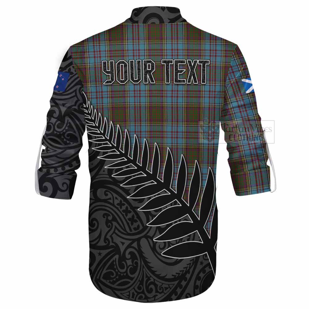 Tartan Vibes Clothing Anderson Crest Tartan Ghillie Kilt Shirt with New Zealand Silver Fern Half Style