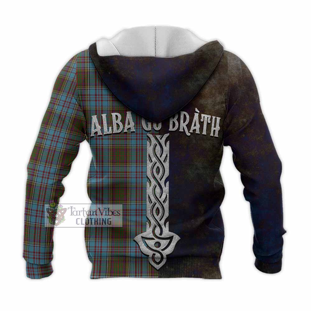 Tartan Vibes Clothing Anderson Tartan Family Crest Knitted Hoodie Alba Gu Brath Be Brave Lion Ancient Style