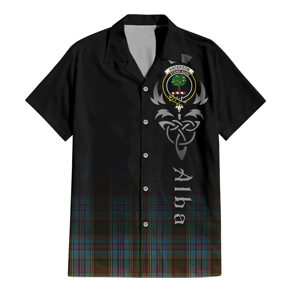 Tartan Vibes Clothing Anderson Tartan Short Sleeve Button Up Featuring Alba Gu Brath Family Crest Celtic Inspired