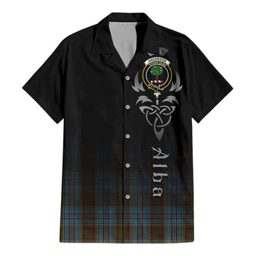 Tartan Vibes Clothing Anderson Tartan Short Sleeve Button Up Featuring Alba Gu Brath Family Crest Celtic Inspired