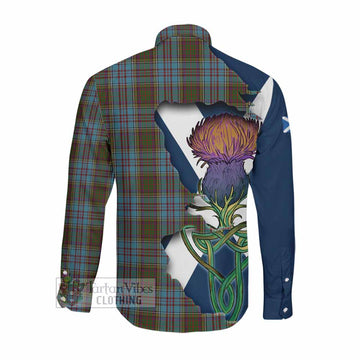 Anderson Tartan Family Crest Long Sleeve Button Shirt Scottish Thistle Celtic Inspired