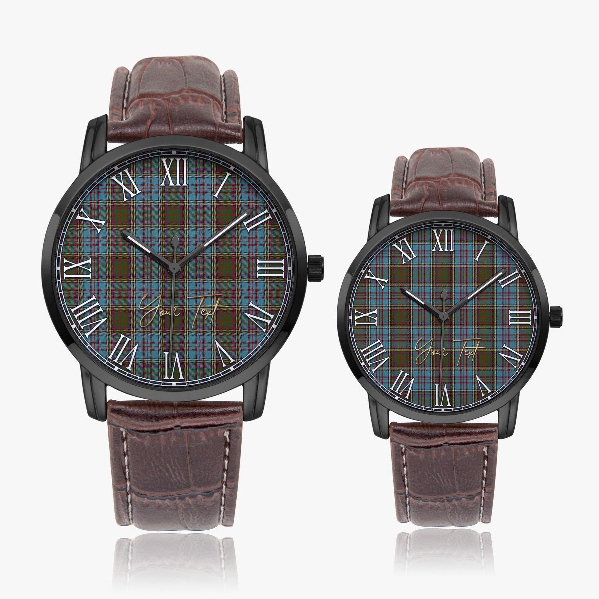 Anderson Tartan Personalized Your Text Leather Trap Quartz Watch Wide Type Black Case With Brown Leather Strap - Tartanvibesclothing