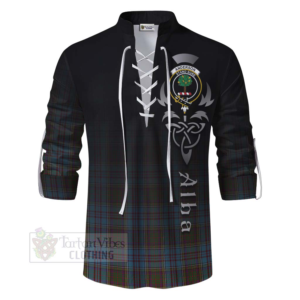 Tartan Vibes Clothing Anderson Tartan Ghillie Kilt Shirt Featuring Alba Gu Brath Family Crest Celtic Inspired