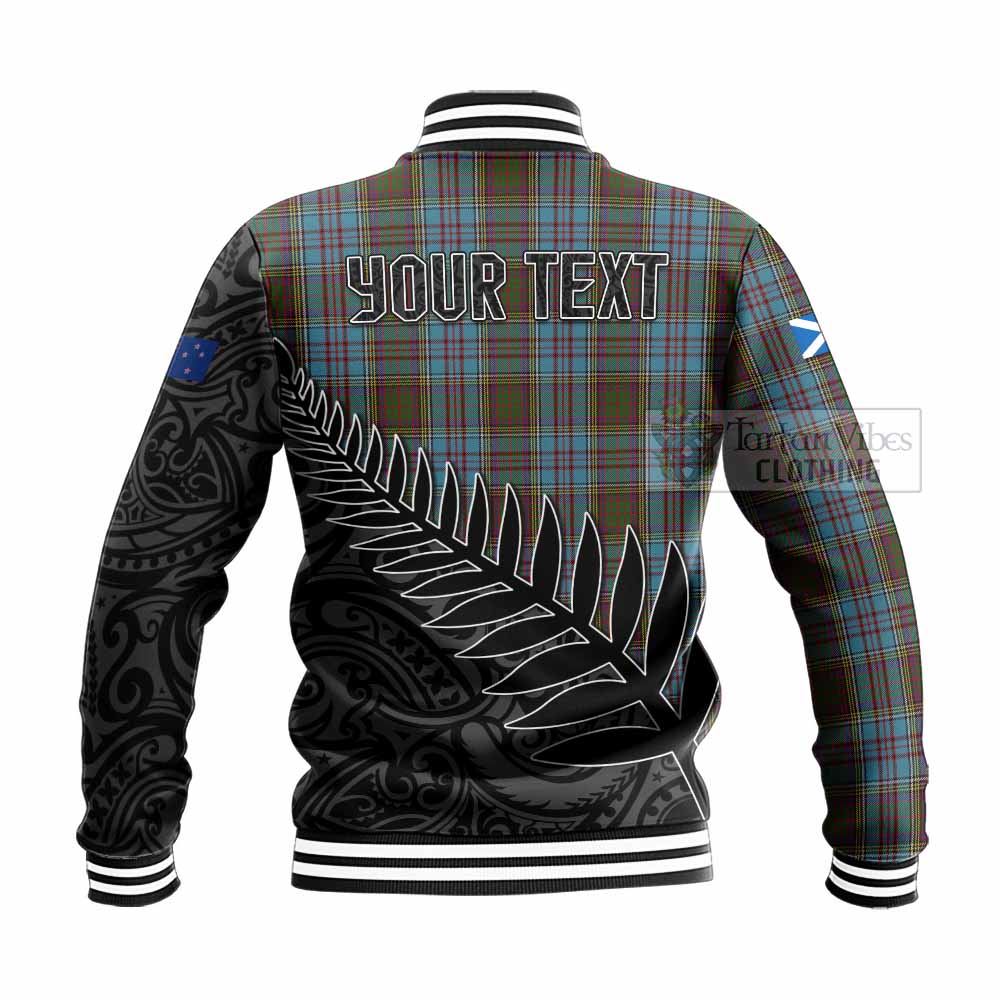 Tartan Vibes Clothing Anderson Crest Tartan Baseball Jacket with New Zealand Silver Fern Half Style