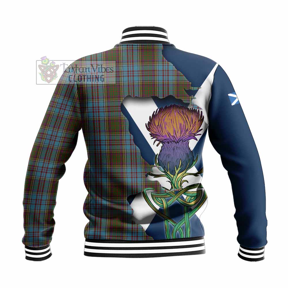 Tartan Vibes Clothing Anderson Tartan Family Crest Baseball Jacket Scottish Thistle Celtic Inspired