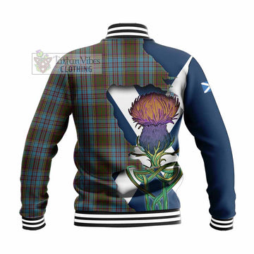 Tartan Vibes Clothing Anderson Tartan Family Crest Baseball Jacket Scottish Thistle Celtic Inspired