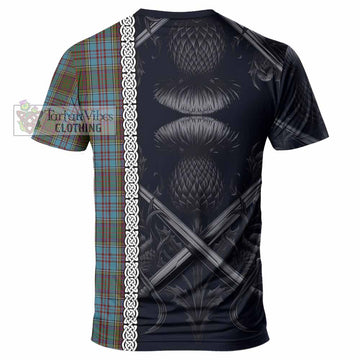 Tartan Vibes Clothing Anderson Tartan T-Shirt with Family Crest Cross Sword Thistle Celtic Vibes