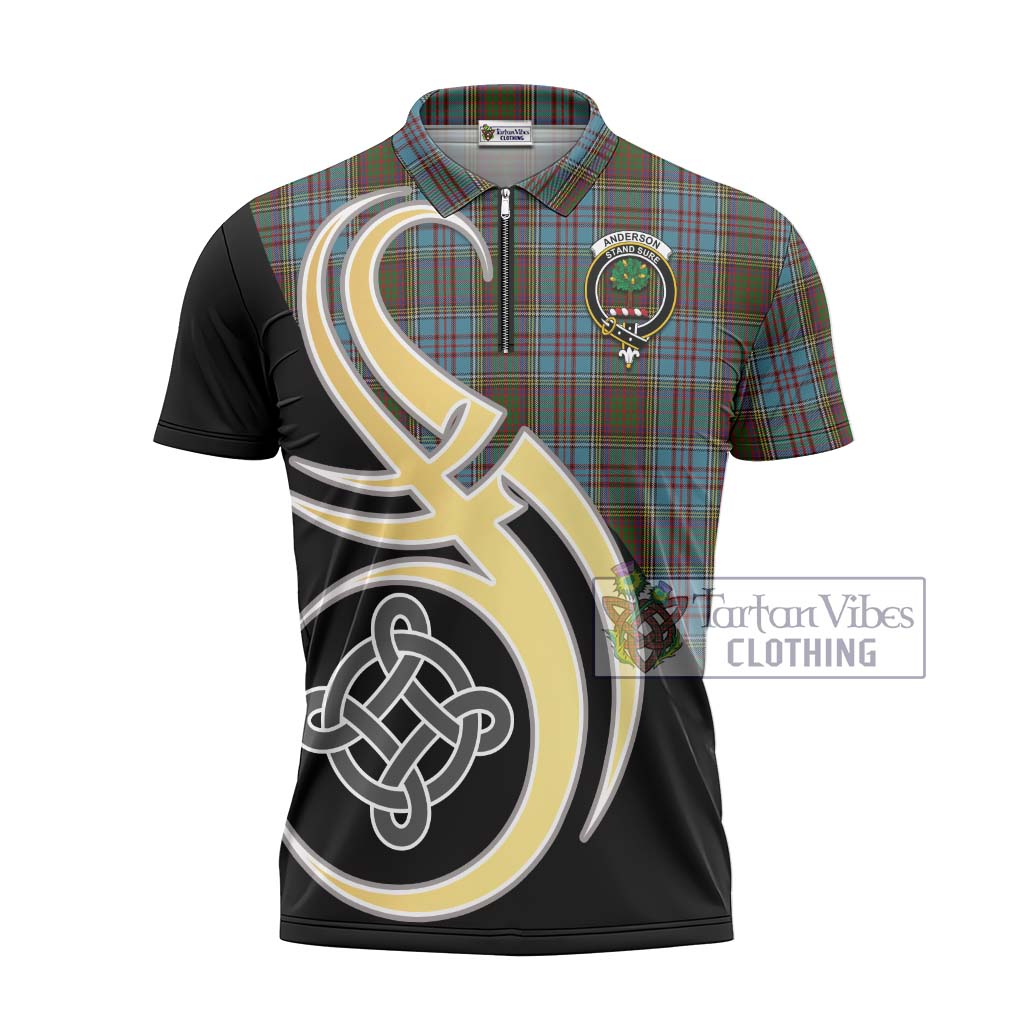 Tartan Vibes Clothing Anderson Tartan Zipper Polo Shirt with Family Crest and Celtic Symbol Style