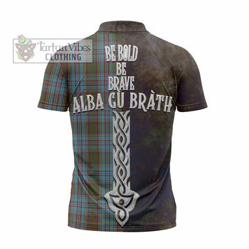 Anderson Tartan Family Crest Zipper Polo Shirt Alba Gu Brath Be Brave Lion Ancient Style