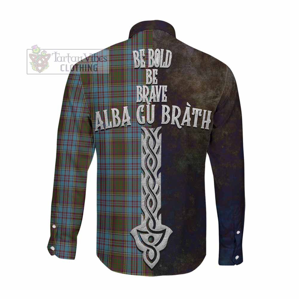 Tartan Vibes Clothing Anderson Tartan Family Crest Long Sleeve Button Shirt Alba Gu Brath Be Brave Lion Ancient Style