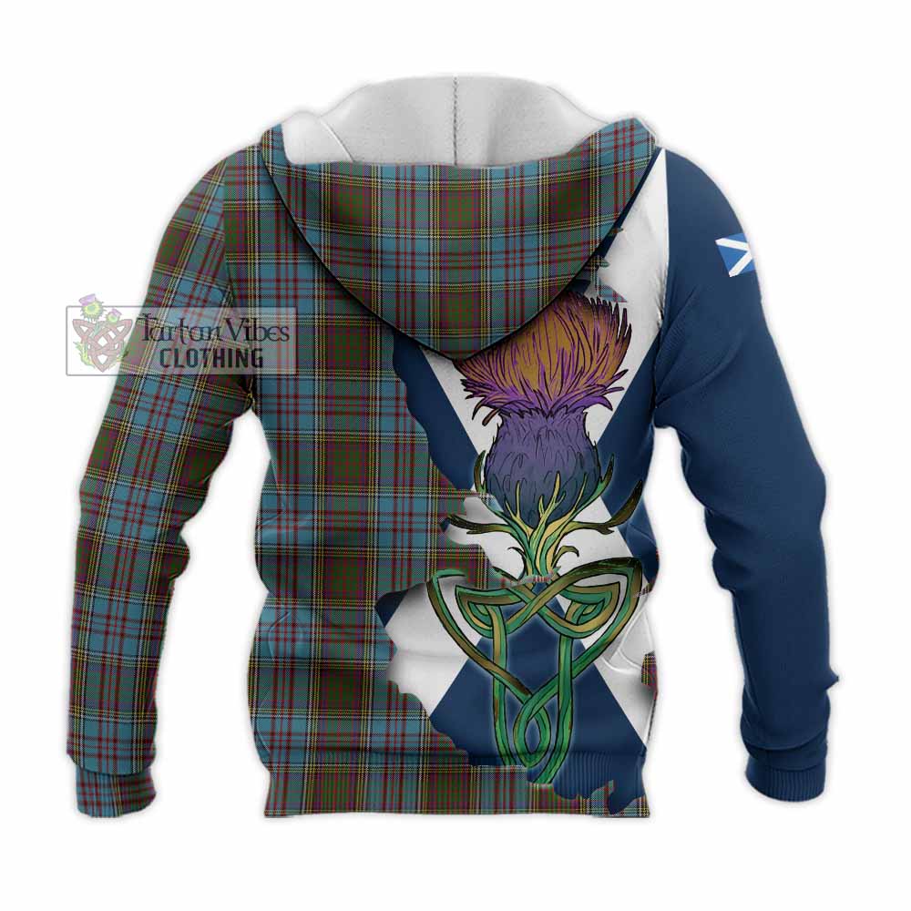 Tartan Vibes Clothing Anderson Tartan Family Crest Knitted Hoodie Scottish Thistle Celtic Inspired