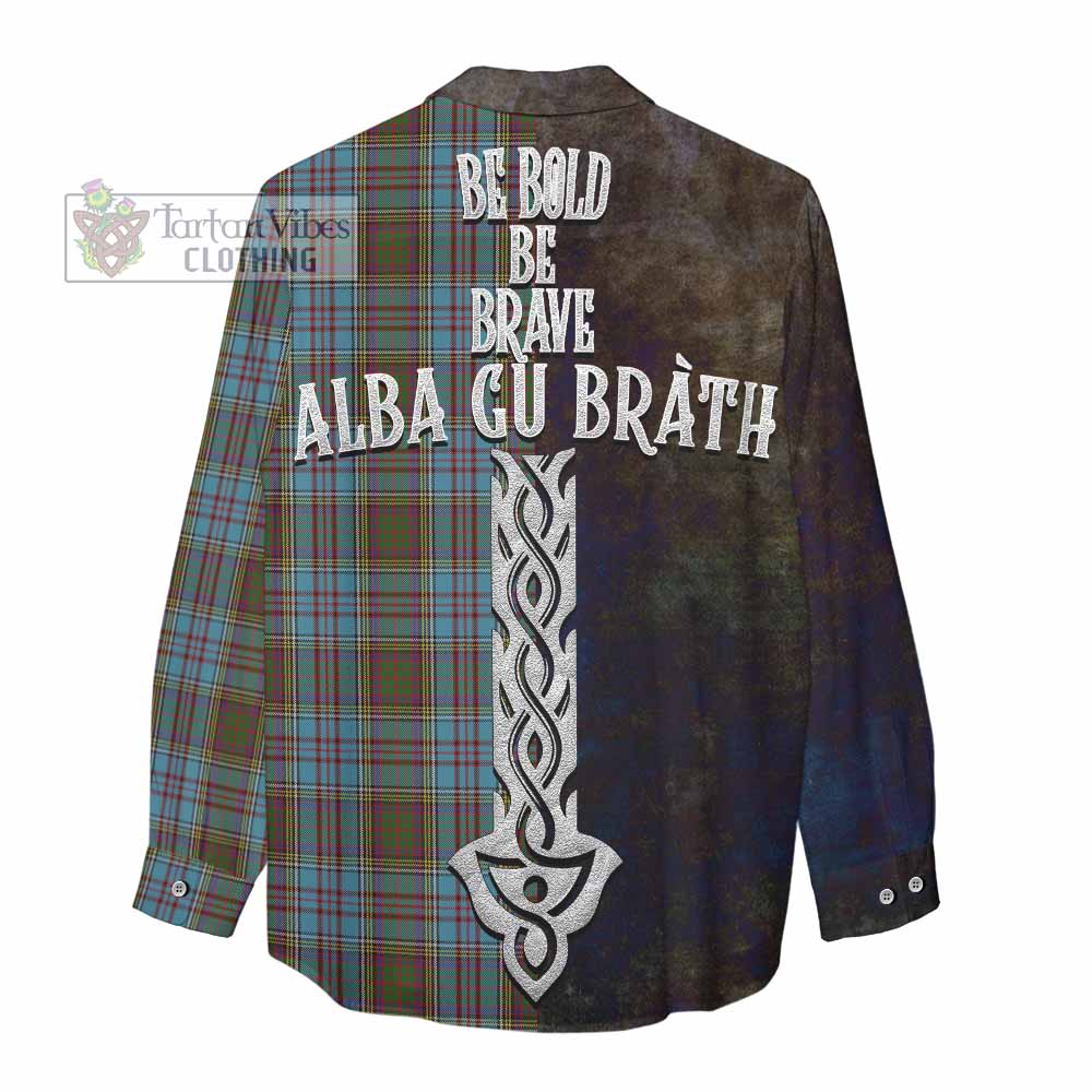 Tartan Vibes Clothing Anderson Tartan Family Crest Women's Casual Shirt Alba Gu Brath Be Brave Lion Ancient Style