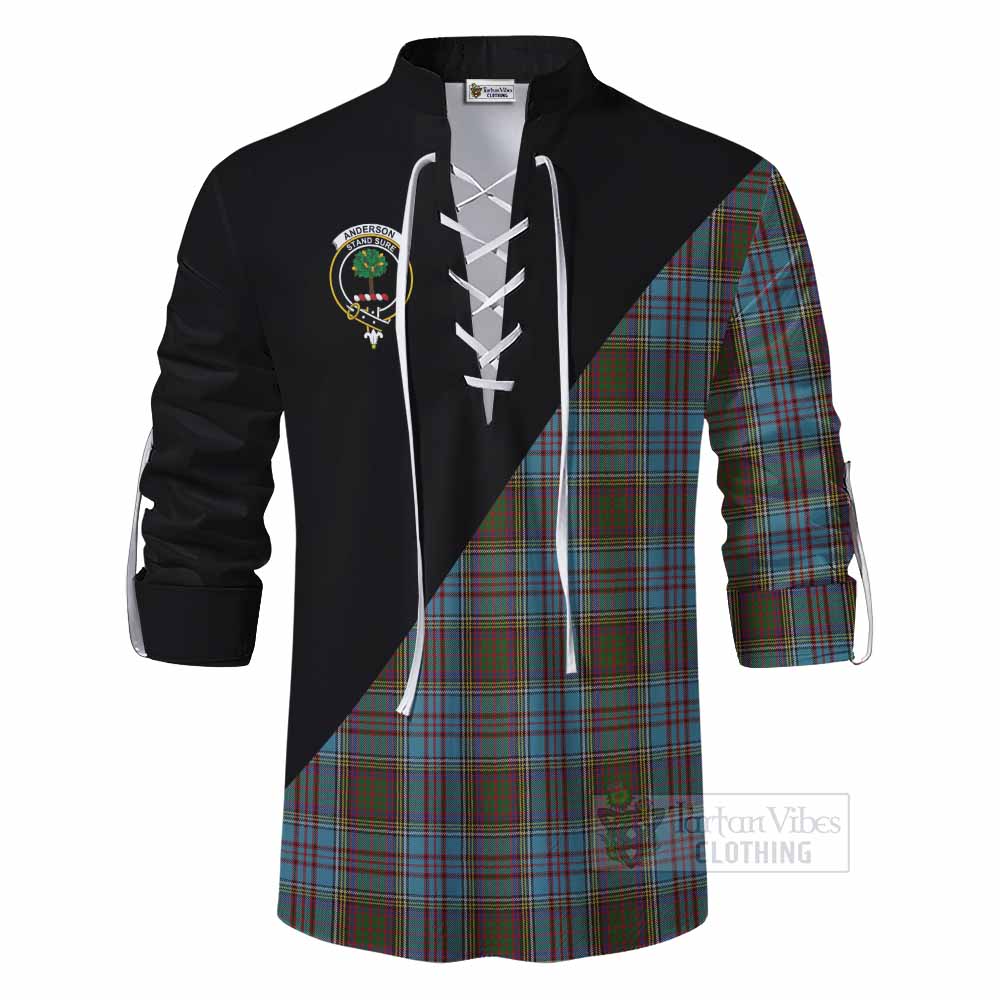 Tartan Vibes Clothing Anderson Tartan Ghillie Kilt Shirt with Family Crest and Military Logo Style