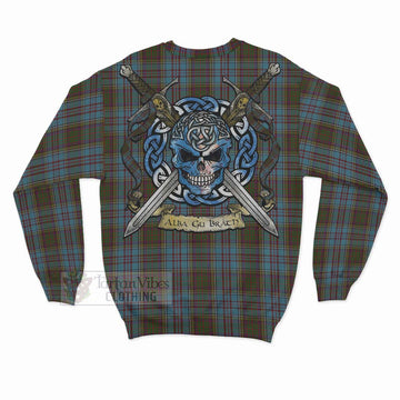 Tartan Vibes Clothing Anderson Tartan Sweatshirt with Family Crest Celtic Skull Style