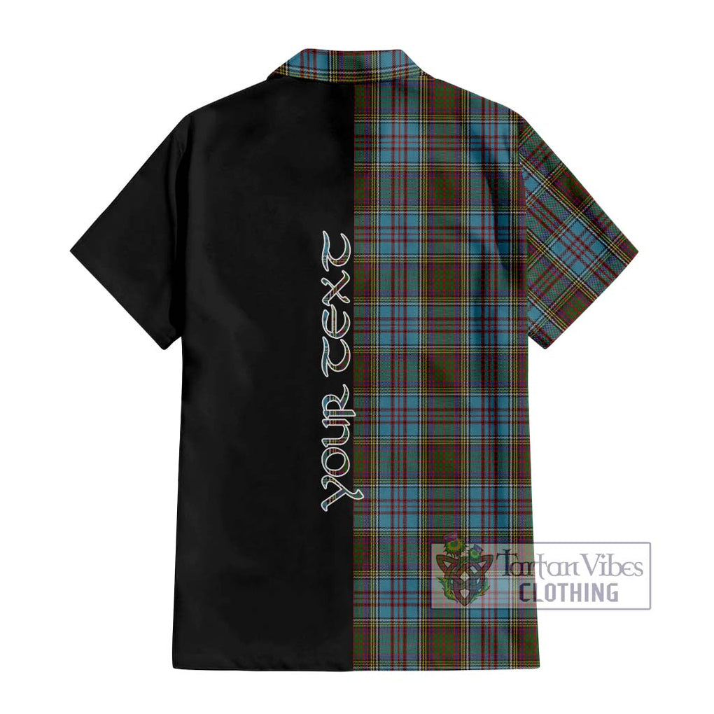 Anderson Tartan Short Sleeve Button Shirt with Family Crest and Half Of Me Style - Tartanvibesclothing Shop