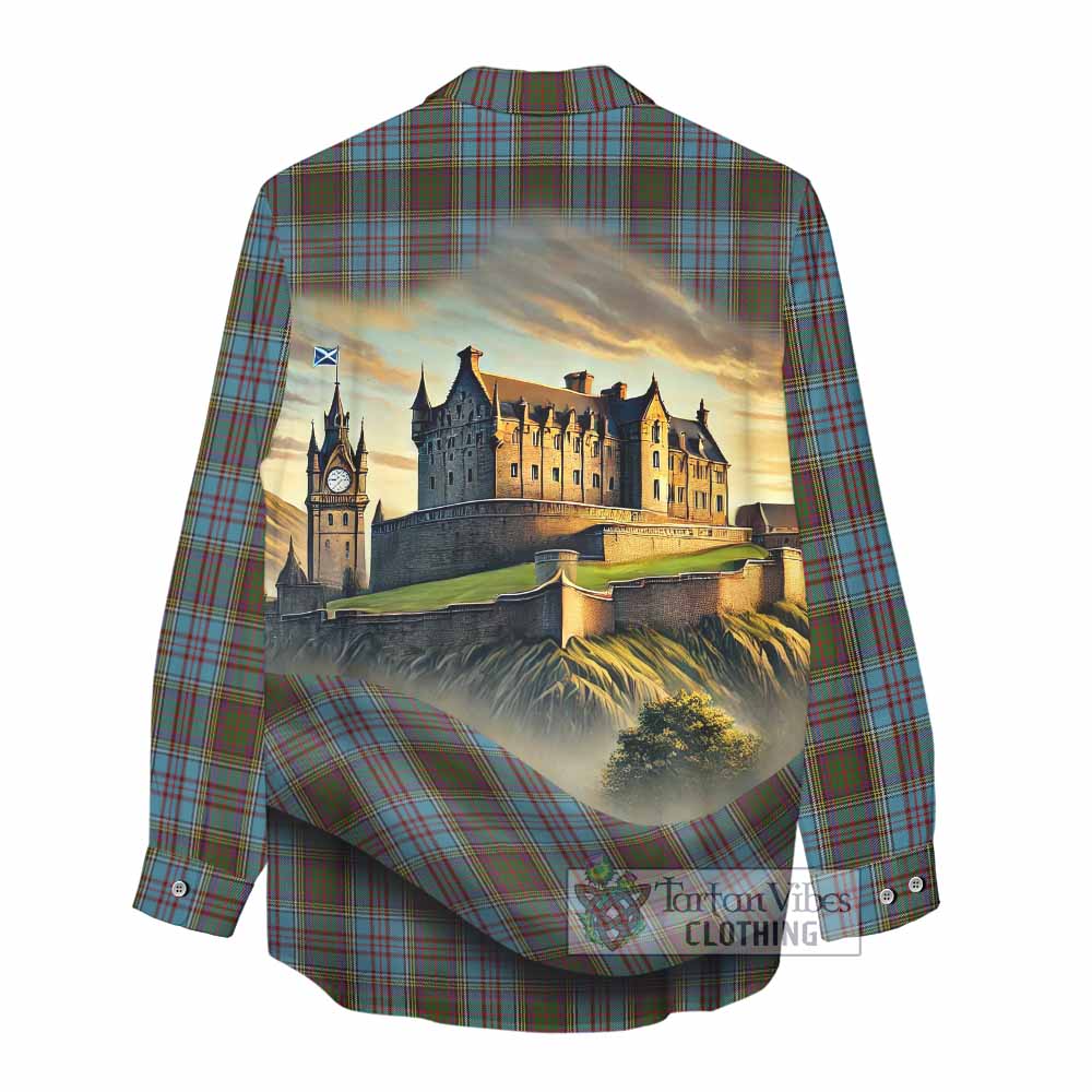 Tartan Vibes Clothing Anderson Tartan Family Crest Women's Casual Shirt with Scottish Ancient Castle Style